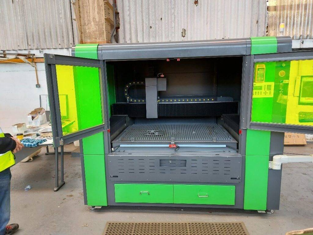 large laser cutting machine with doors open